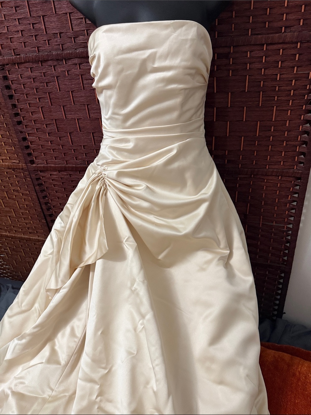 Maggie Sottero | Vintage Strapless Champagne Satin Corset Back Wedding Dress | 8 - Picture 3 of 9